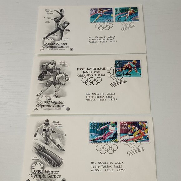 Set 3 FDC 1992 Winter Olympic Games Sports Stamps Collectibles Vintage USA Cover - Picture 1 of 5
